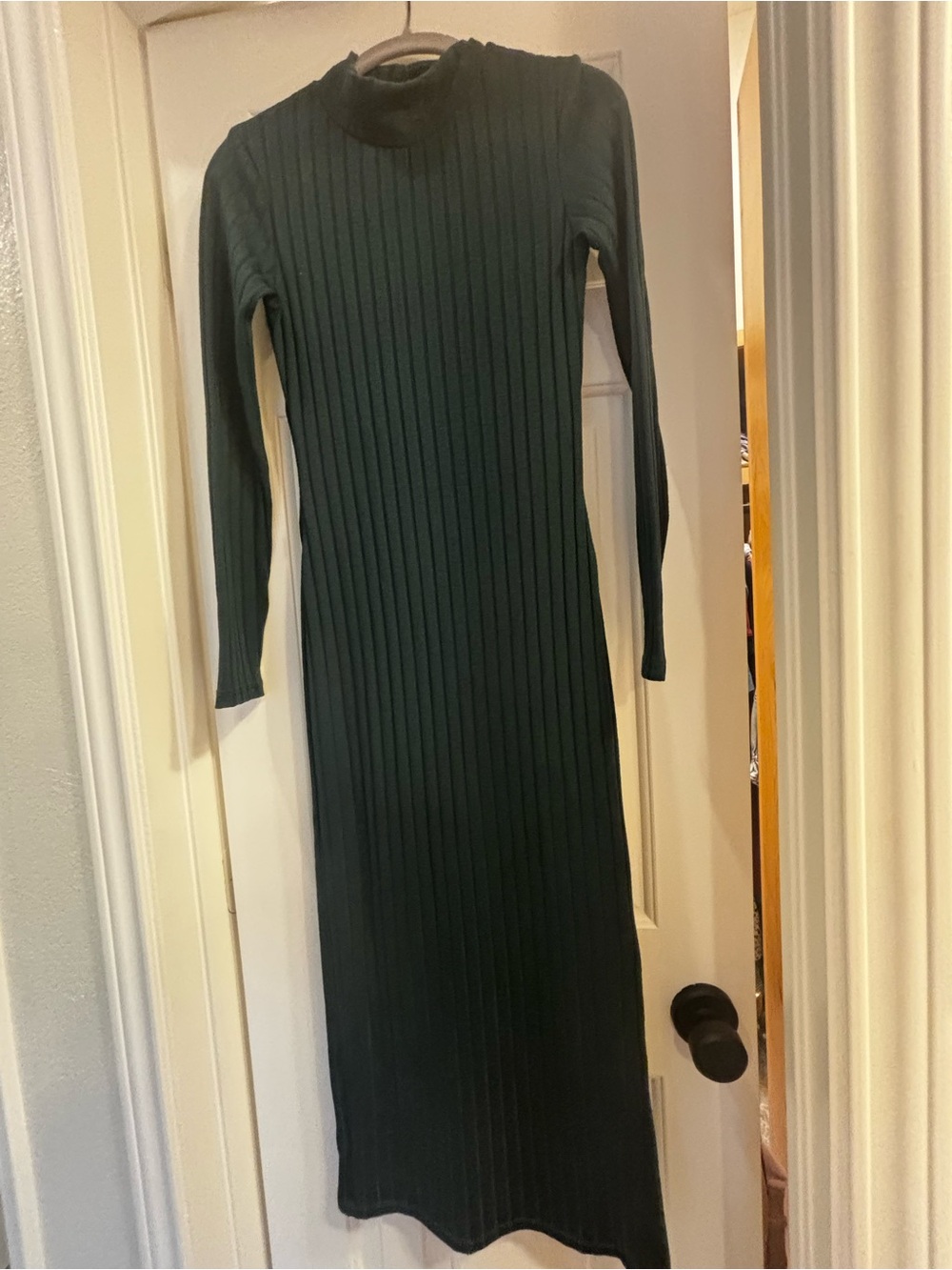 Topshop Dark Teal Ribbed Long Sleeve Dress